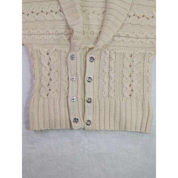 Ivory Bat Wing Cable Knit Cardigan w/Hidden Metal Snaps Size Medium by Nine West - Picture 5 of 11